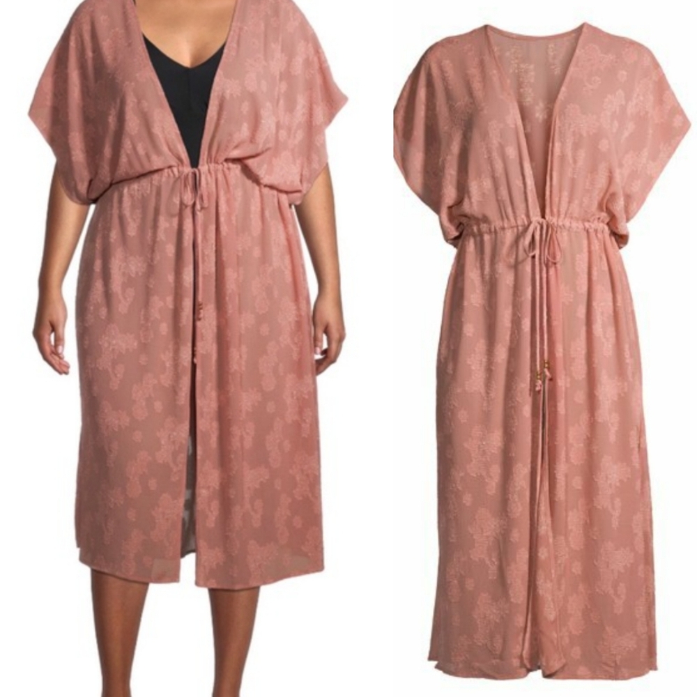 Time and Tru Rose Pink Swim Coverup Kimono